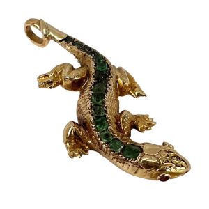 Antique 1.40ct Emerald and Gold Salamander Lizard Pendant