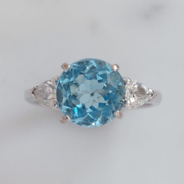 2ct Aquamarine and Pear Shape Diamond Ring