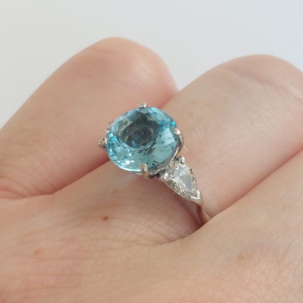 2ct Aquamarine and Pear Shape Diamond Ring