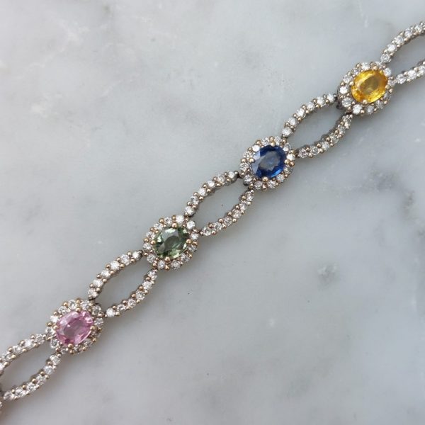 Vintage 3.50ct Rainbow Sapphire and Diamond Bracelet