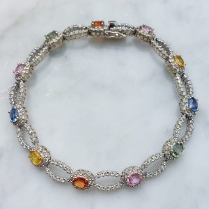 Vintage 3.50ct Rainbow Sapphire and Diamond Bracelet