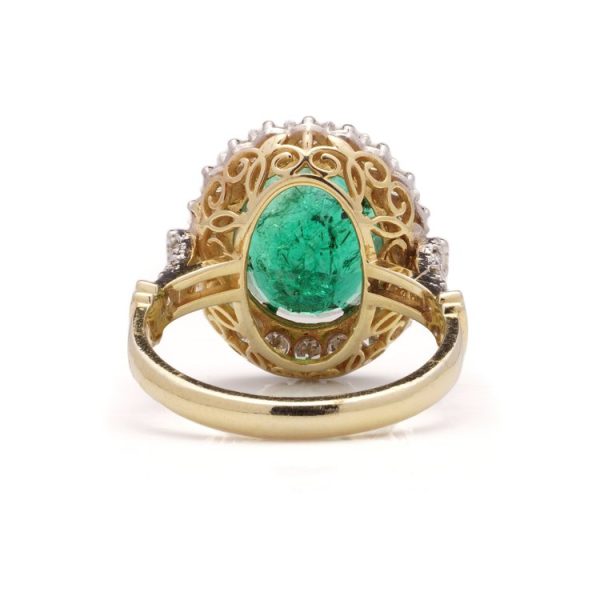 Vintage 10.76ct Zambian Emerald and Diamond Cluster Ring