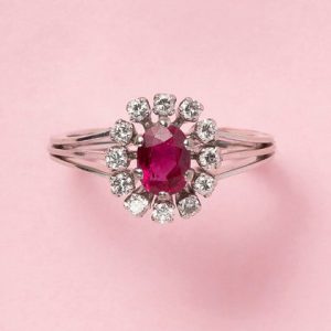 Natural No Heat Burma Ruby and Diamond Cluster Ring