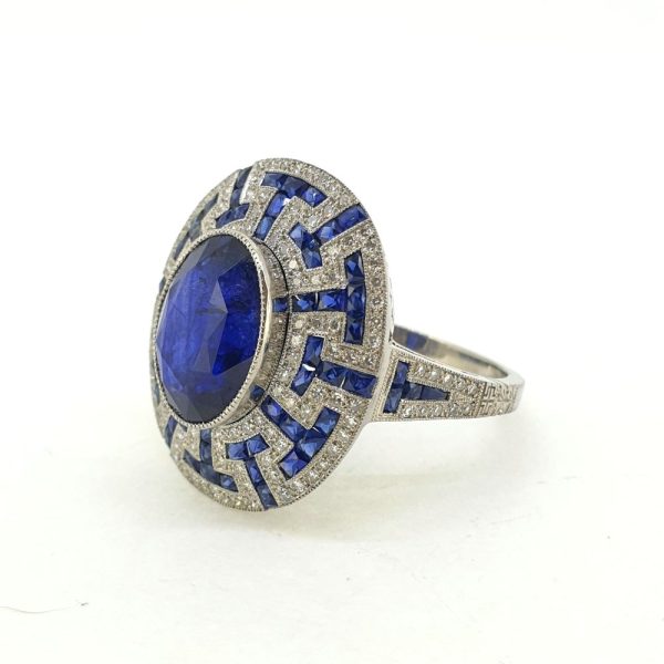 Art Deco Inspired 4.86ct Sapphire and Diamond Cluster Dress Ring