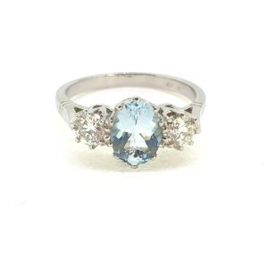 1.01ct Aquamarine and Diamond Three Stone Engagement Ring