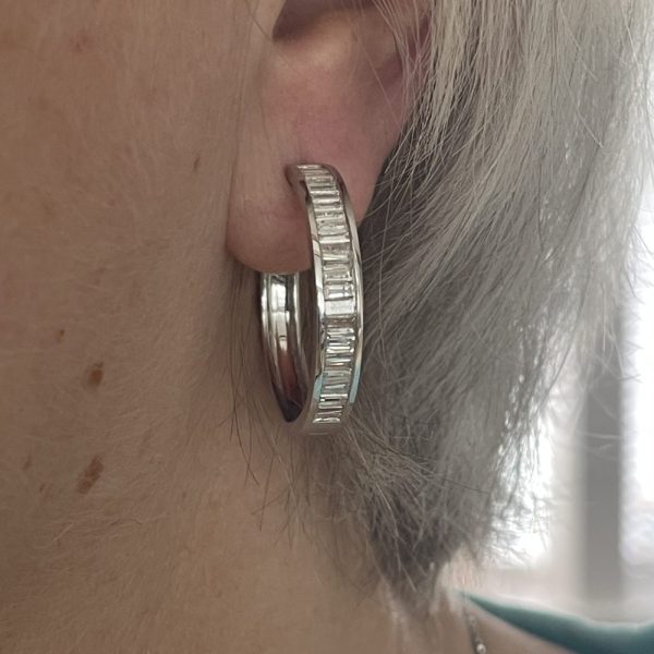 Baguette Cut Diamond Hoop Earrings, 1.87 carat total