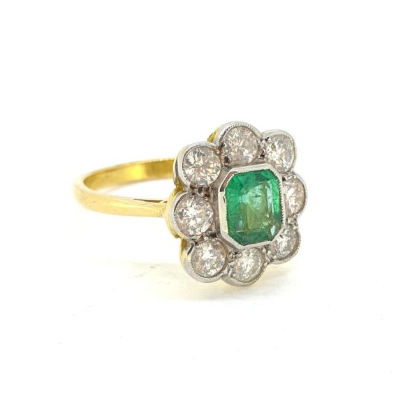 0.90ct Emerald and Diamond Floral Cluster Ring