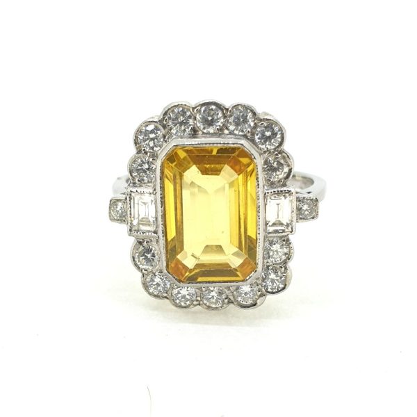 3.60ct Yellow Sapphire and Diamond Cluster Dress Ring in Platinum