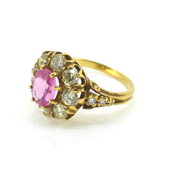 1.25ct Oval Pink Sapphire and Diamond Cluster Ring in 18ct Yellow Gold