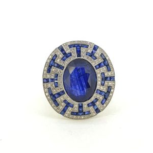 Art Deco Style 4.86ct Sapphire and Diamond Cluster Dress Ring
