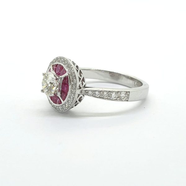0.50ct Diamond and Calibre Ruby Target Cluster Engagement Ring