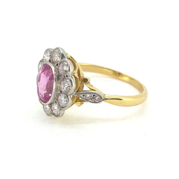 1.60ct Oval Pink Sapphire and Diamond Flower Cluster Ring