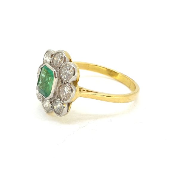 0.90ct Emerald and Diamond Floral Cluster Ring