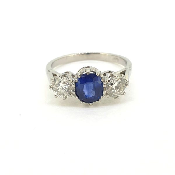 1.87ct Sapphire and Diamond Three Stone Engagement Ring in Platinum