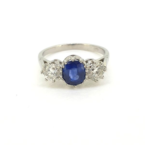 1.87ct Sapphire and Diamond Three Stone Engagement Ring in Platinum
