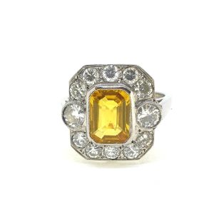 2.50ct Yellow Sapphire and Diamond Cluster Ring in Platinum