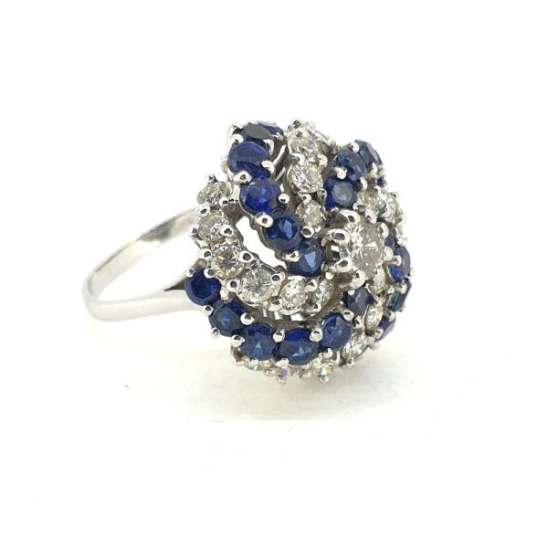 Vintage 1970s Sapphire and Diamond Cluster Catherine Wheel Dress Ring
