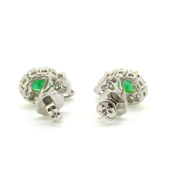 Contemporary 2.41ct Emerald and Diamond Cluster Earrings