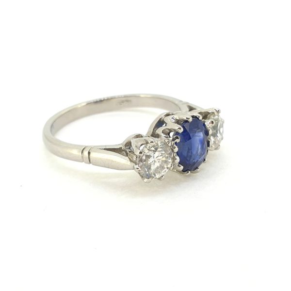 1.87ct Oval Sapphire and Diamond Three Stone Engagement Ring in Platinum
