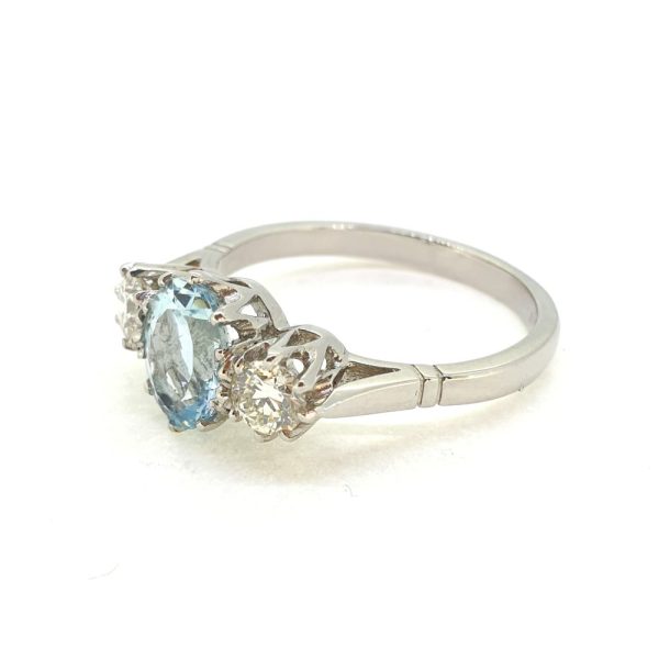 1.01ct Aquamarine and Diamond Trilogy Engagement Ring in Platinum