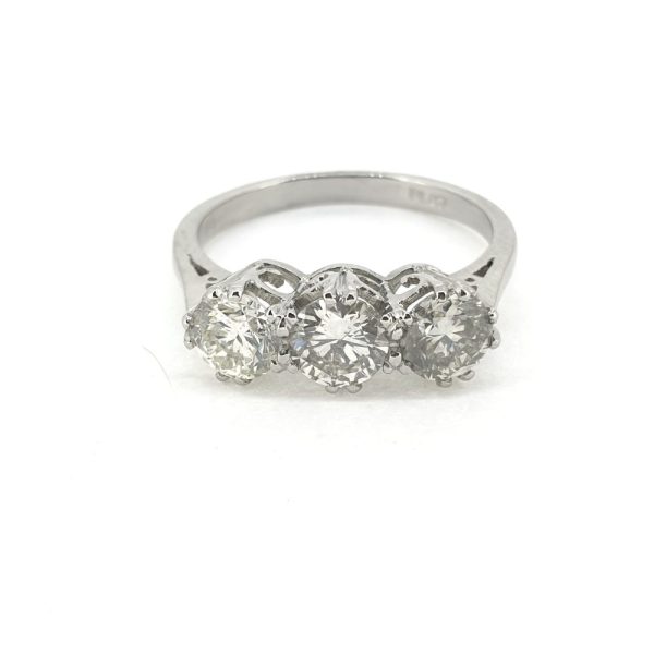 Three Stone Diamond Engagement Ring in Platinum, 1.55 carat total