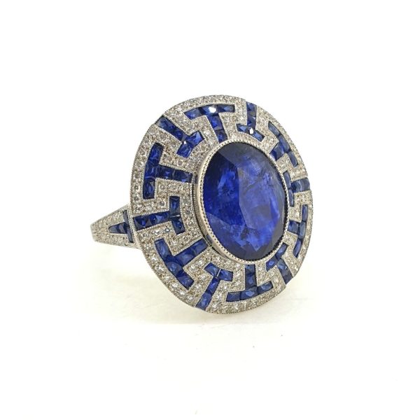 4.86ct Oval Sapphire and Diamond Cluster Dress Ring in Platinum