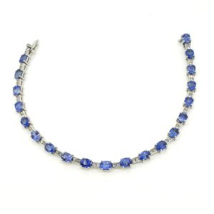 Sapphire and Princess Cut Diamond Line Bracelet, 11.54 carats