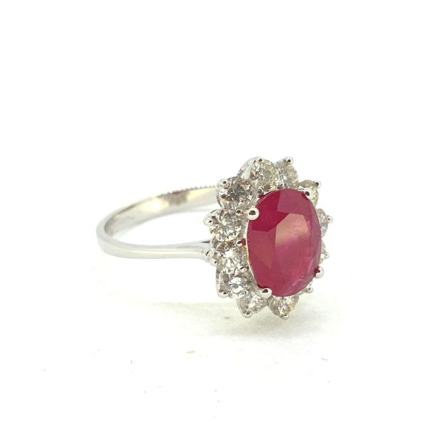 2.21ct Ruby and Diamond Cluster Engagement Ring in 18ct White Gold