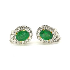 Contemporary 2.41ct Emerald and Diamond Cluster Earrings