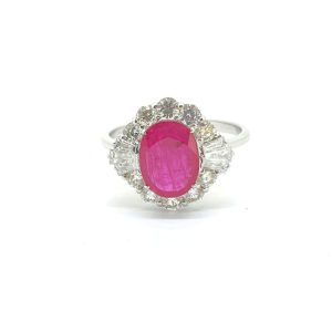 1.62ct Oval Ruby and Diamond Cluster Ring