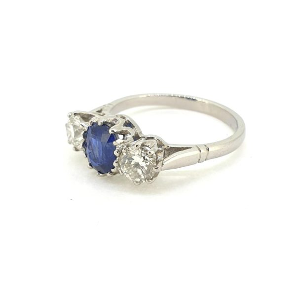 1.87ct Oval Sapphire and Diamond Three Stone Engagement Ring in Platinum