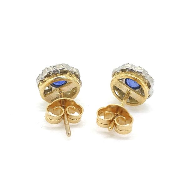Sapphire and Diamond Floral Cluster Stud Earrings