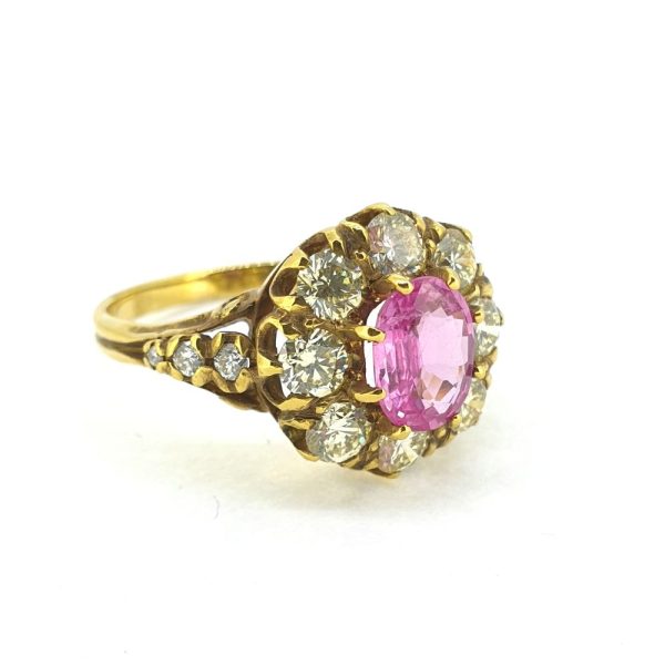 1.25ct Pink Sapphire and 1.30ct Diamond Oval Cluster Ring
