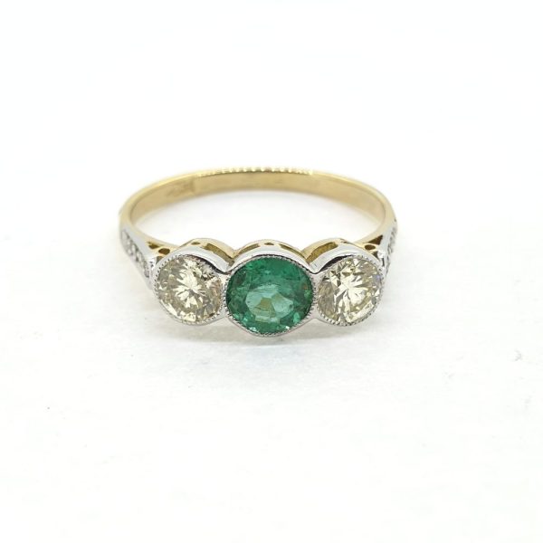 Emerald and Diamond Three Stone Engagement Ring in 18ct Gold