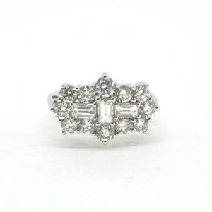 Contemporary 2ct Baguette and Brilliant Diamond Cluster Dress Ring