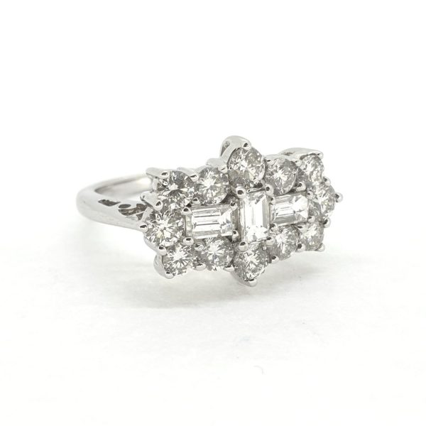2ct Baguette and Brilliant Diamond Cluster Dress Ring in 18ct White Gold