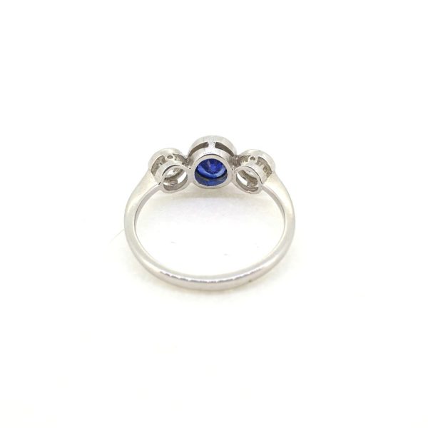 Modern 1.15ct Sapphire and Diamond Three Stone Engagement Ring