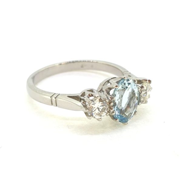 1.01ct Oval Aquamarine and Diamond Trilogy Engagement Ring in Platinum