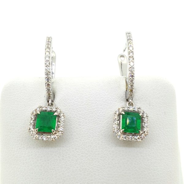 Emerald and Diamond Cluster Drop Earrings