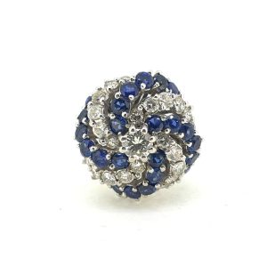 Vintage 1970s Sapphire and Diamond Catherine Wheel Cluster Cocktail Ring