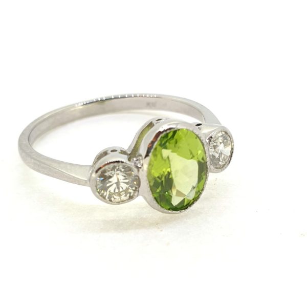 1.50ct Peridot and Diamond Trilogy Engagement Ring in Platinum