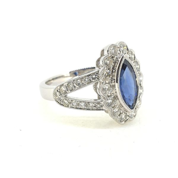 1.50ct Marquise Sapphire and Diamond Navette Cluster Ring