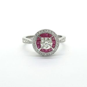 0.50ct Diamond and Calibre Ruby Target Cluster Ring