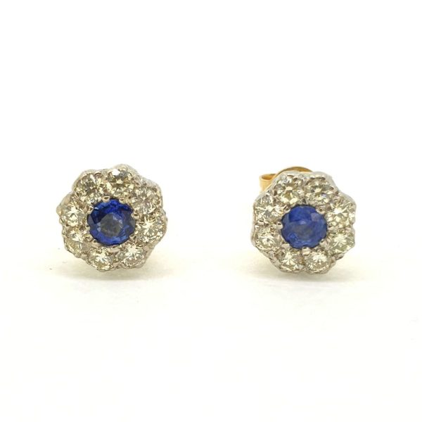 0.40ct Sapphire and 0.80ct Diamond Cluster Stud Earrings