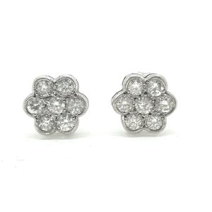 Diamond Daisy Flower Cluster Stud Earrings, 1 carat