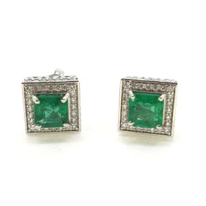 1.84ct Emerald and Diamond Square Cluster Stud Earrings