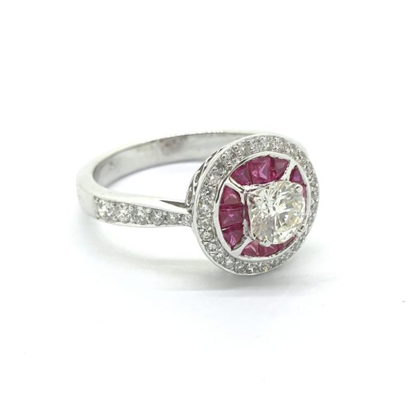 0.50ct Diamond and Calibre Ruby Target Cluster Engagement Ring