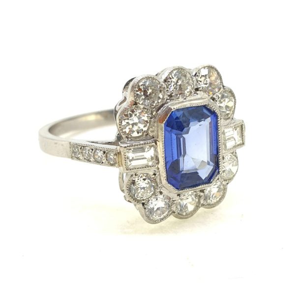 2ct Sapphire and Diamond Flower Cluster Ring in Platinum
