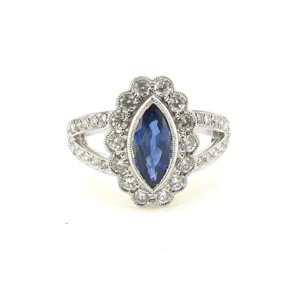 1.50ct Marquise Sapphire and Diamond Navette Cluster Ring