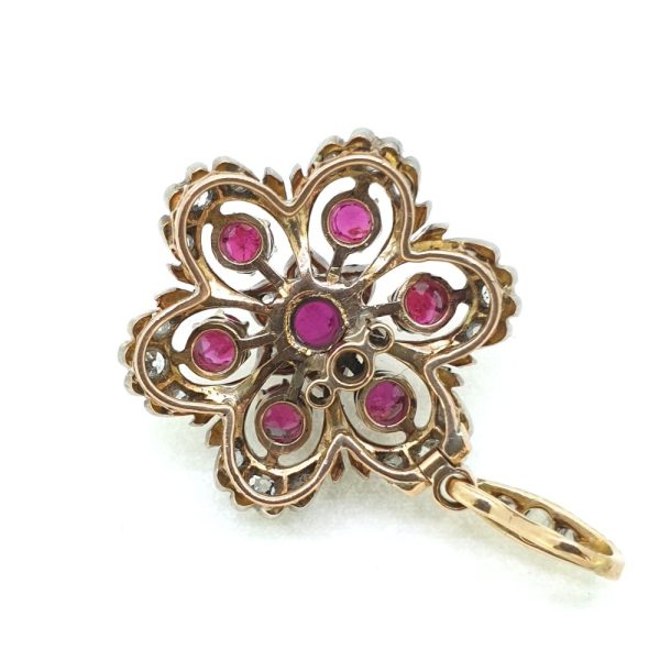 Natural Ruby and Diamond Floral Cluster Pendant